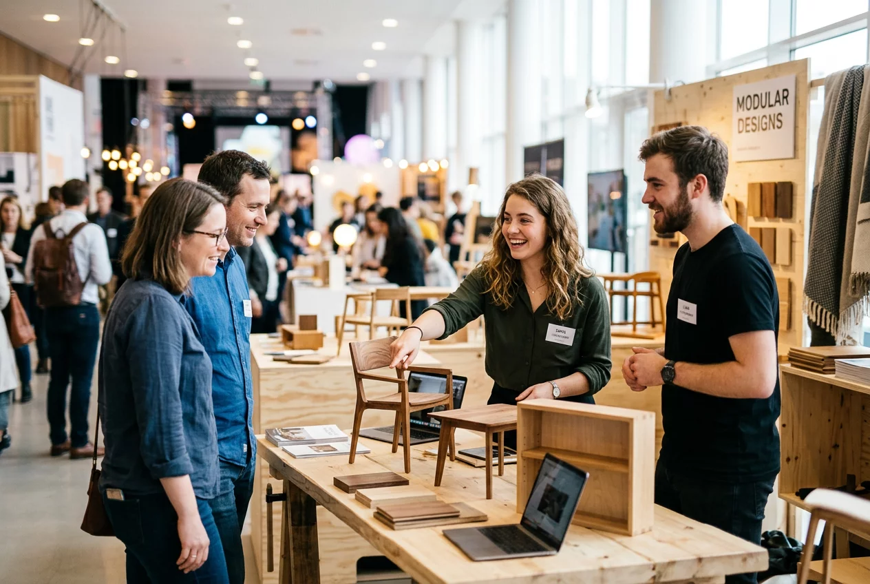Students presenting furniture concepts