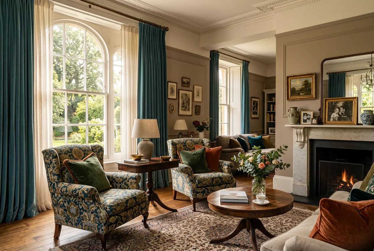 Luxury living room featuring Sanderson fabrics and decor